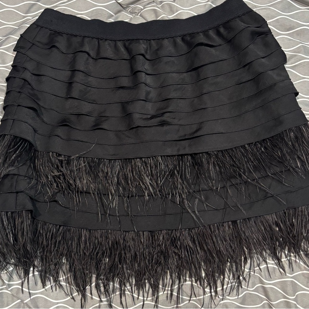 BCBGMaxAzria Black Feathered Mini Skirt